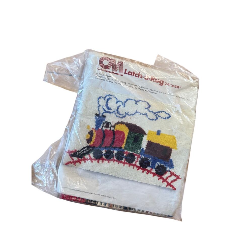 VTG Latch A Rug Hook Kit 24" x 34” TRAIN Columbia Minerva CM 1970's NEW